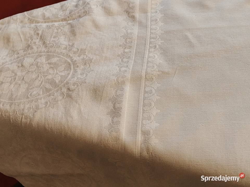 Obrus biały bawełna PRL dolnośląskie Legnica