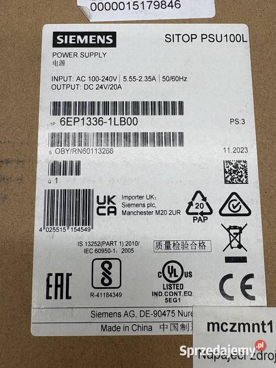 Siemens 6EP13361LB00 Zasilacz 24VDC 20A Warszawa