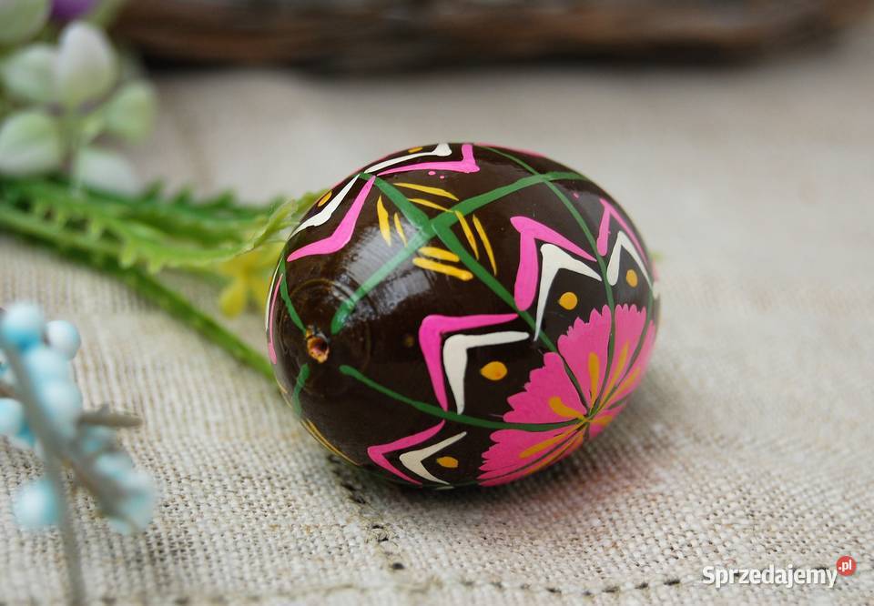 Stara pisanka drewniana malowana Ukraina 61 Dekoracje i ozdoby