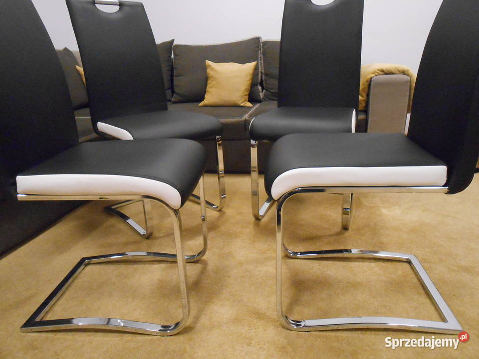 Krzesła czarnobiałe ekoskóra nikiel PIĘKNE świętokrzyskie Ostrowiec Świętokrzyski