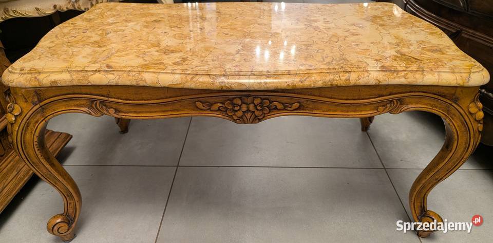 Piękny dębowy stolik ludwikowski z marmuremsklep Dąbrowa Górnicza