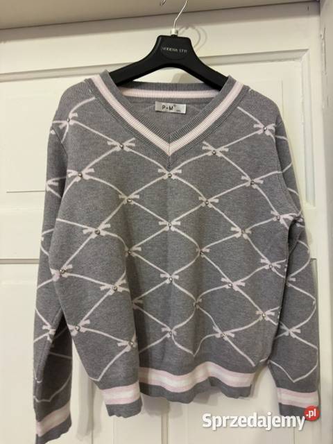 Sweter damski ML szary z różem w kokardki w Częstochowa
