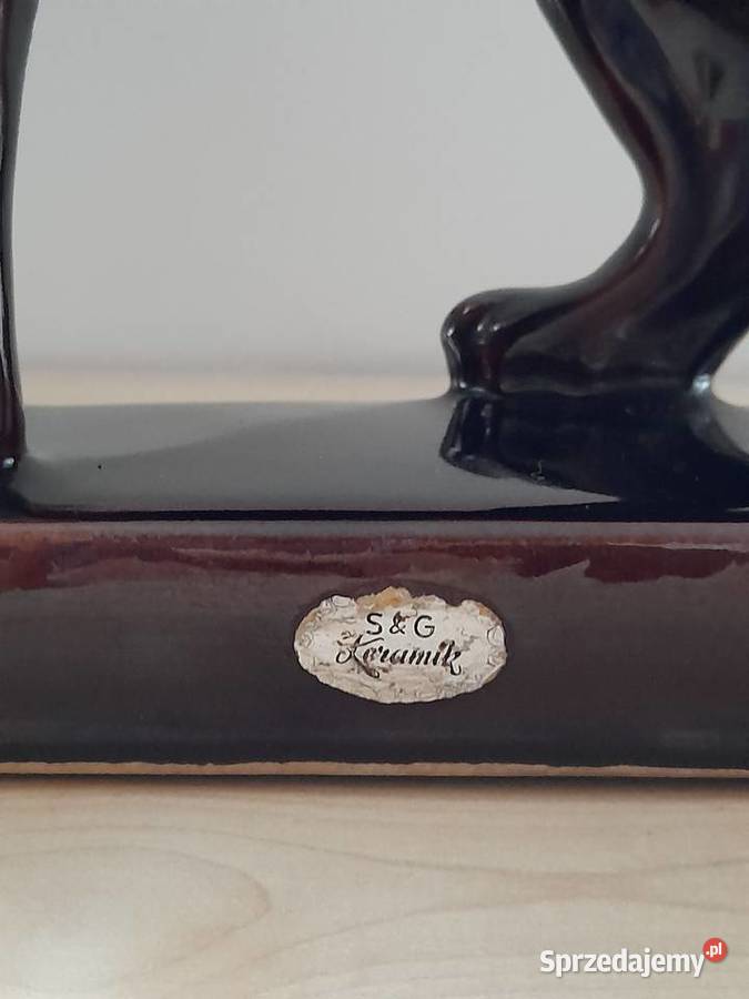 Ceramiczny stary zegar w kształcie lwa Bogatynia