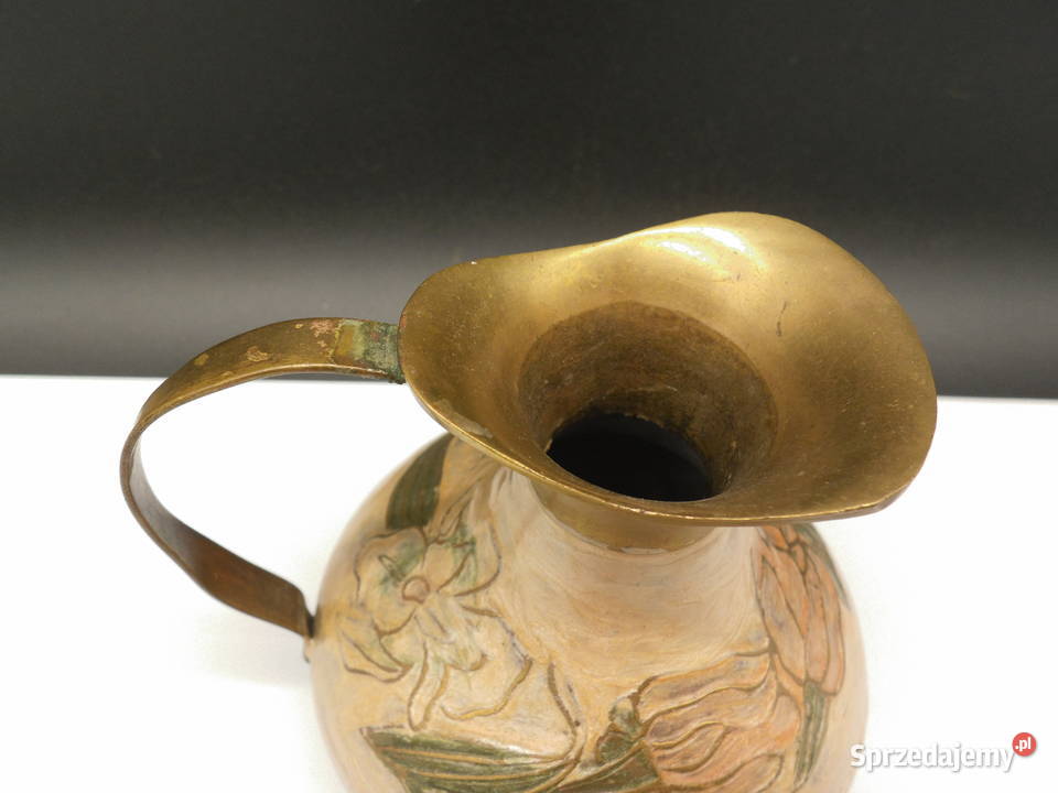 Stary Mosiężny Dzbanek Vintage Emalia Cloisonn Porcelana i szkło Antyki, Sztuka, Kolekcje Raszków