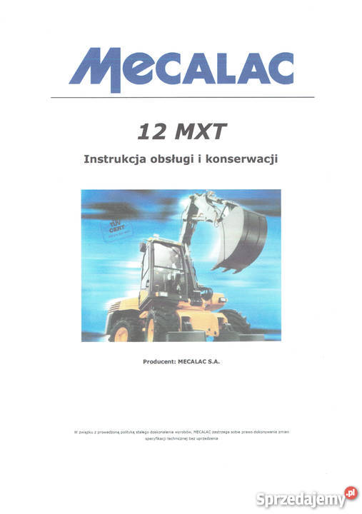 Instrukcja obsługi DTR koparka kołowa Mecalac Koparki małopolskie Brzesko