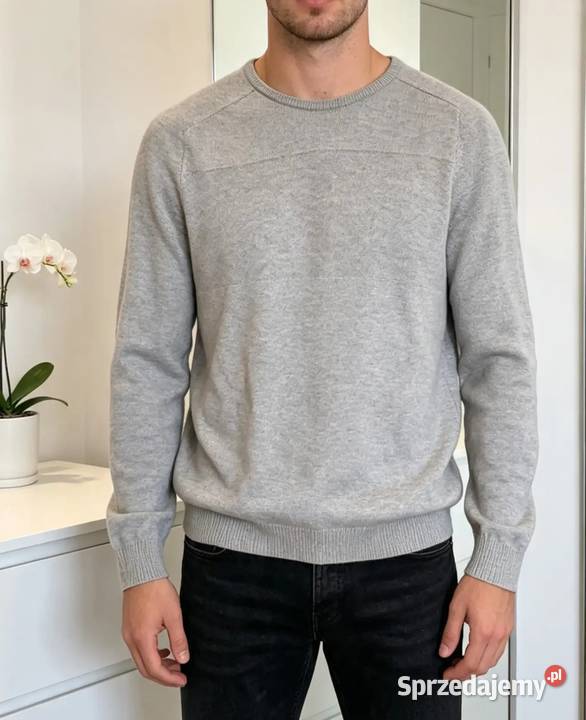 Hugo Boss Lekki Klasyczny Szary Sweter Męski 100 Hugo Boss Odzież codzienna Kraków
