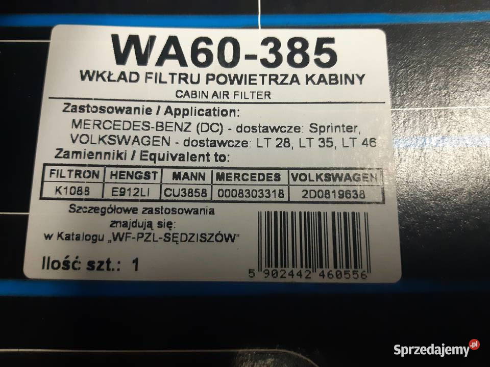 FILTR KABINOWY WA60385 MERCEDES SPRINTER Koronowo