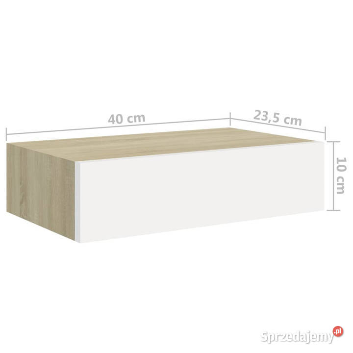 Półki ścienne z szufladą 2 dąb i biel 40x235x10 Warszawa
