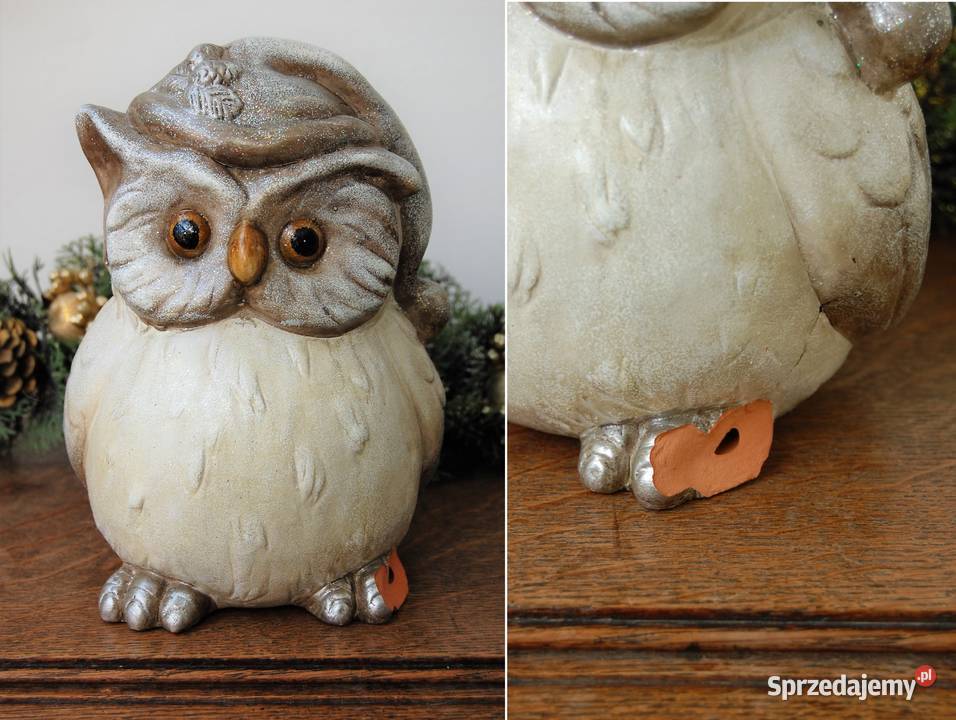 Sowa puchacz Mikołaj duża ceramiczna figurka lubelskie