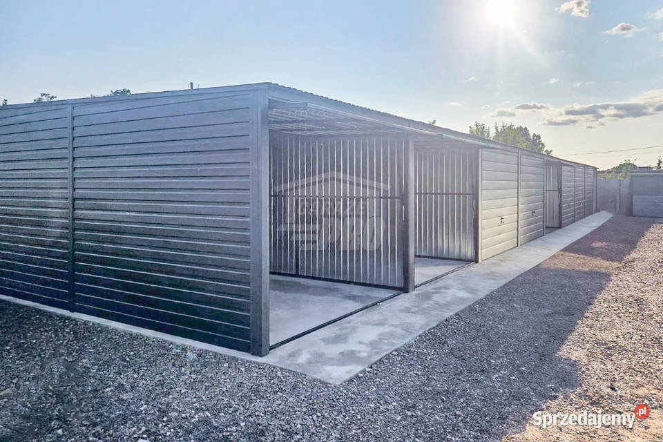 Rząd garaży 24x5m wiata 2m 8x brama uchylna dach Sieradz