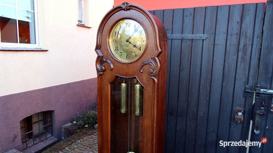 Piękny Stojący Dębowy Zegar Baba Firmy Fms dolnośląskie Ziębice