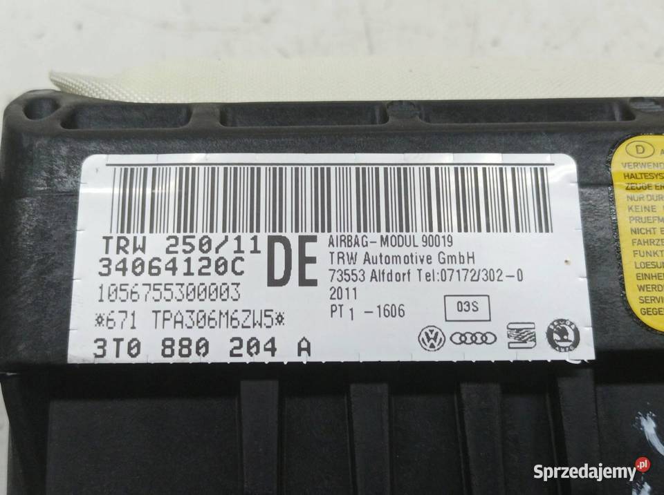 PODUSZKA POWIETRZNA AIRBAG PRAWA PASAŻERA EU 3T Poduszki powietrzne