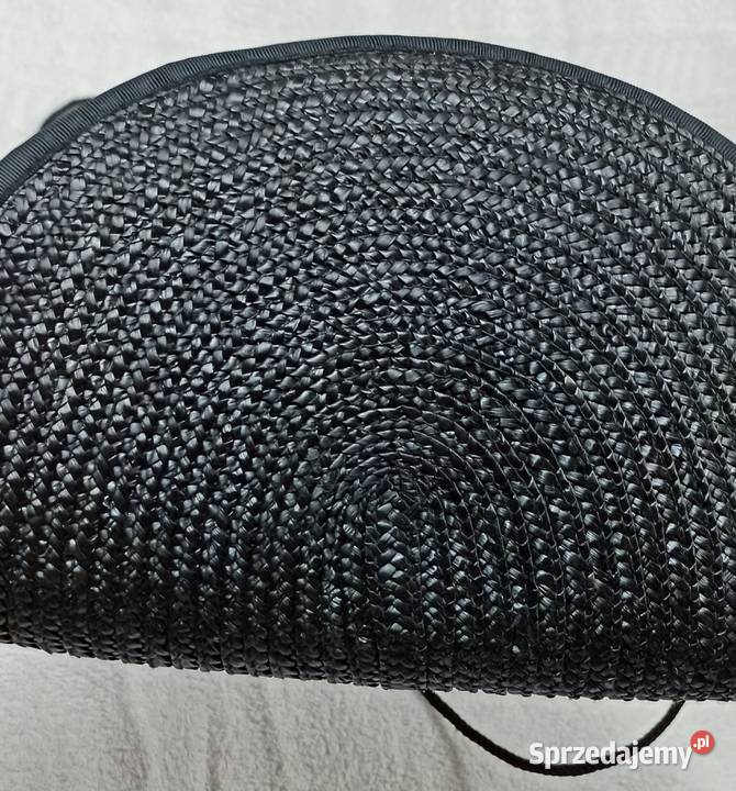 Torebka czarna letnia koszyk słoma na pasku 17cm