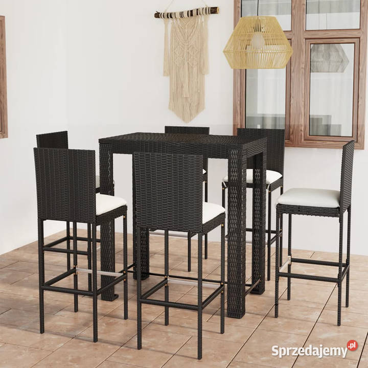 7cz zestaw mebli barowych z poduszkami rattan PE