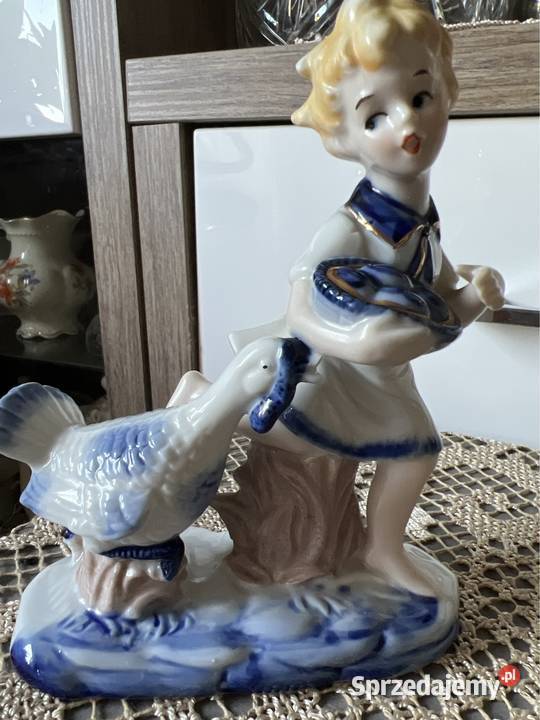 Stara porcelana kobaltowa dziewczynka z indykiem Zabrze
