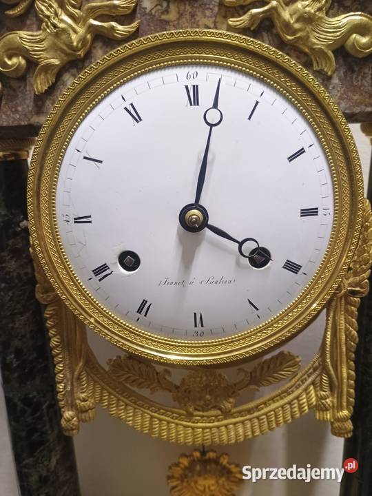 Zegar kominkowy portykowy styl Empire marmur i mazowieckie Bronisze