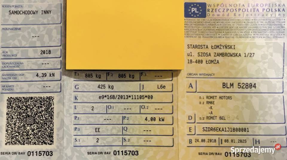 Samochód elektryczny Czterokołowiec lekki kat AM Łomża sprzedam
