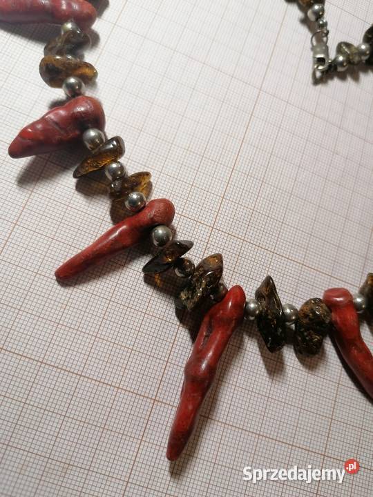 Naszyjnik bursztyn koral korale