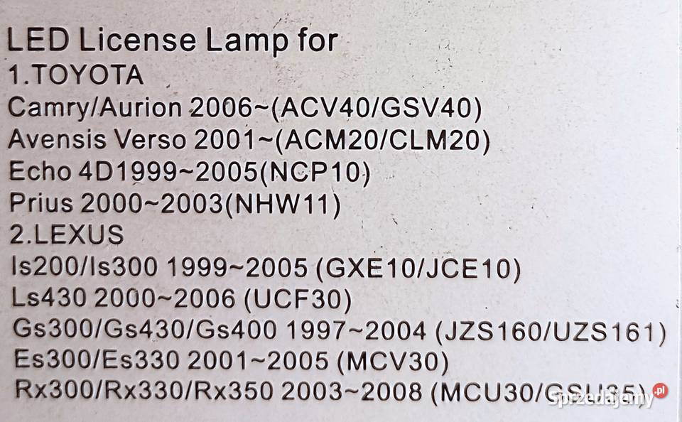 LAMPKI LED TABL REJESTRACYJNEJ TOYOTA LEXUS małopolskie Wieliczka