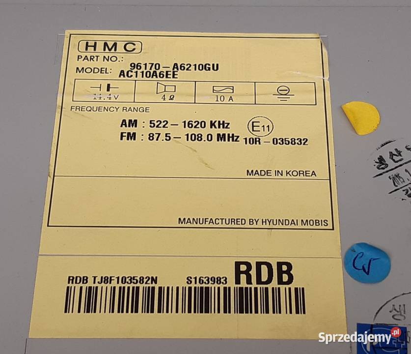 RADIO CD FABRYCZNE HYUNDAI I30 II 96170A6200GU Mielęcin