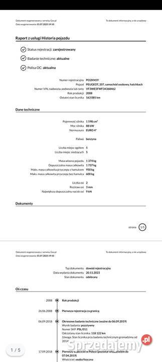 Peugeot 207 SW PRZEBIEG 164 AUTOMAT ALU16 Wągrowiec