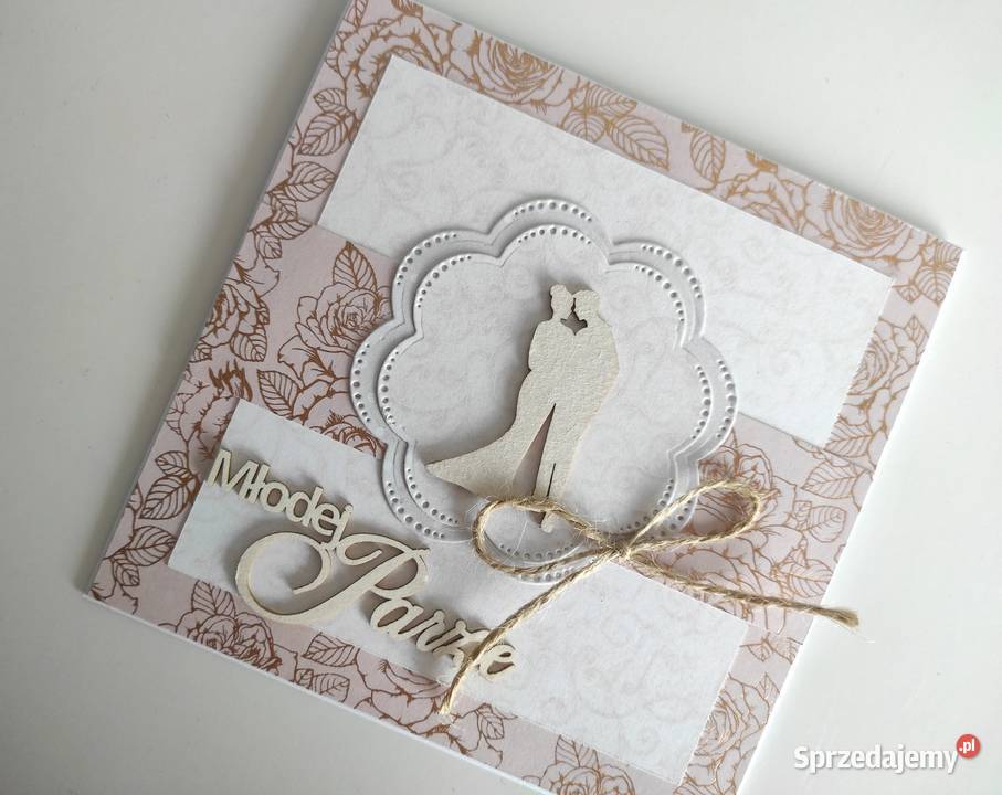 Kartka ręcznie robiona na Ślub złote róże Łódź