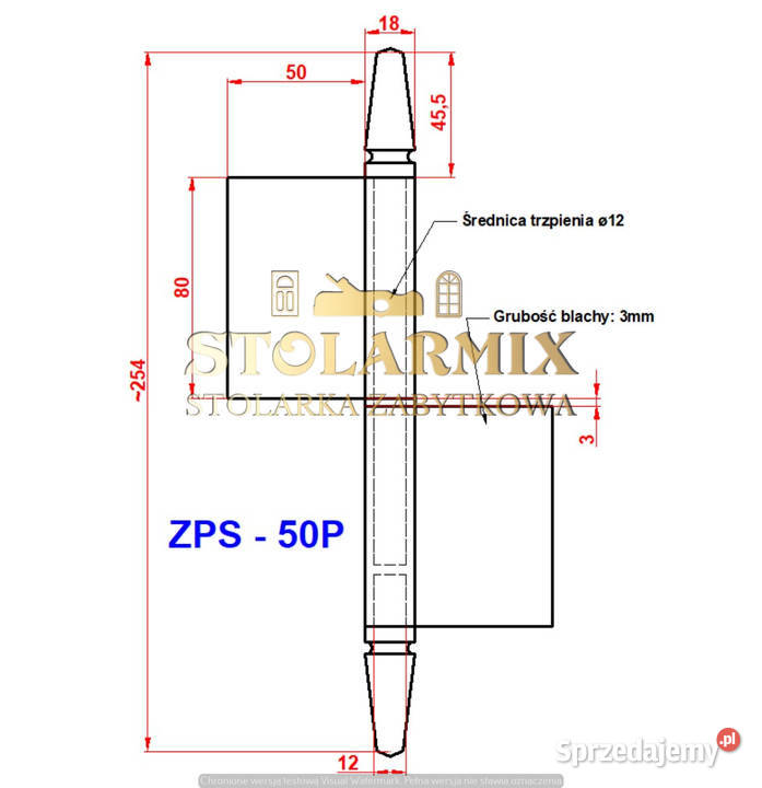Zawias do starych drzwi przylgowych ZPS 50P kujawsko-pomorskie