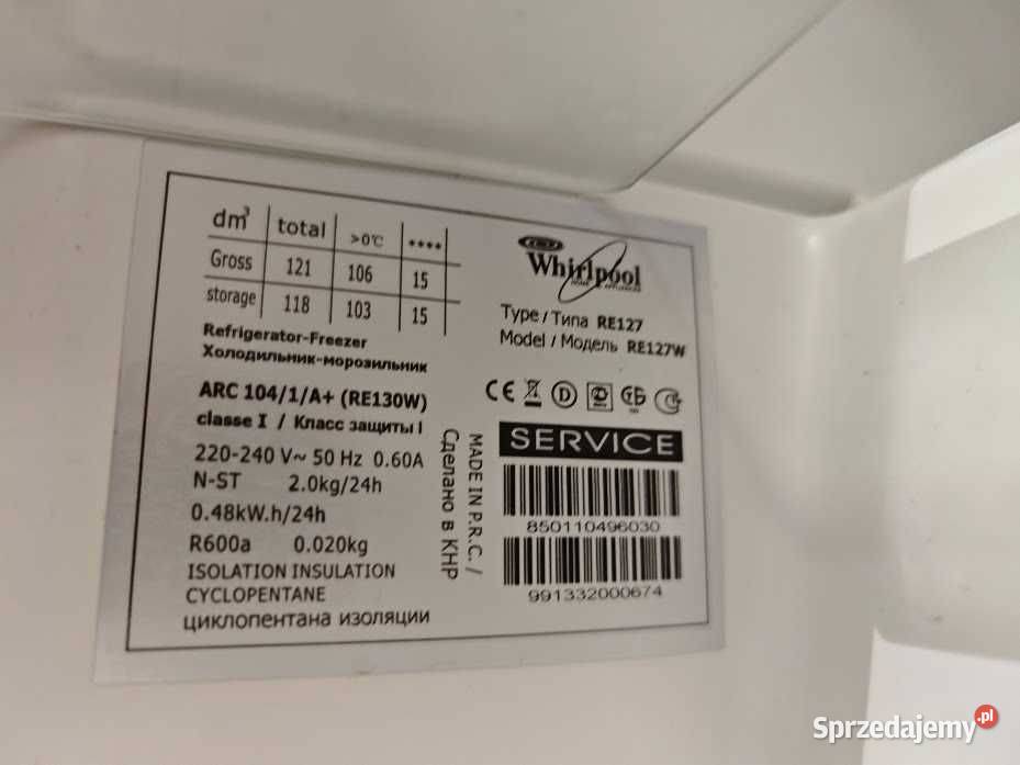 Lodówka Whirlpool RE127W 121L A cicha oszczędna Góra sprzedam