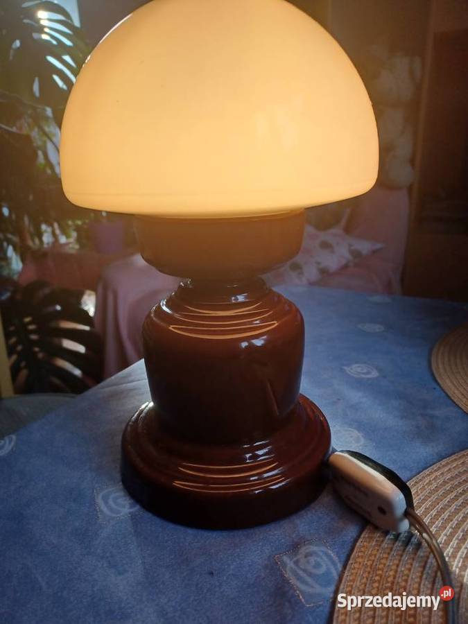Lampa stołowa PRL ceramika sygnowana wyciskiem Łódź