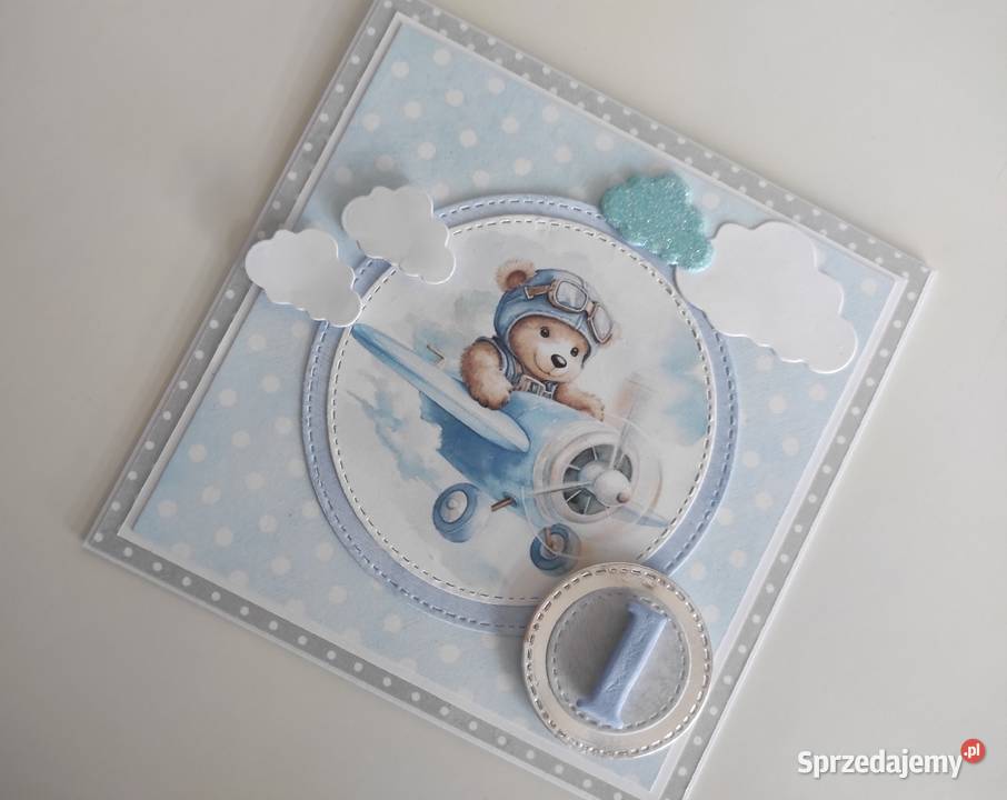 Kartka ręcznie robiona na urodziny Roczek miś w Łódź