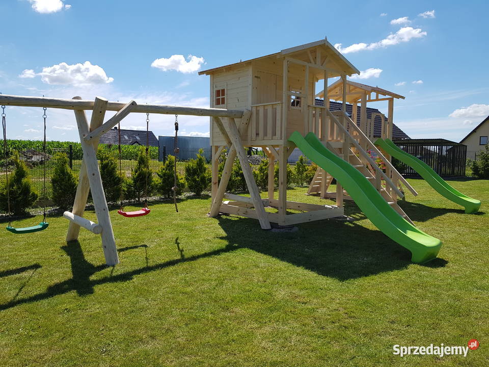 Place zabaw domek dzieci huśtawki montaż