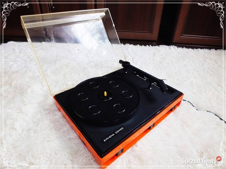 Kolekcjonerski stary pomarańczowy Gramofon ZIPHONA COMBO 523