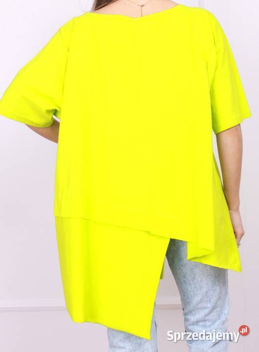 Bluzka tunika asymetryczna limonka z Włoch krótki Białystok