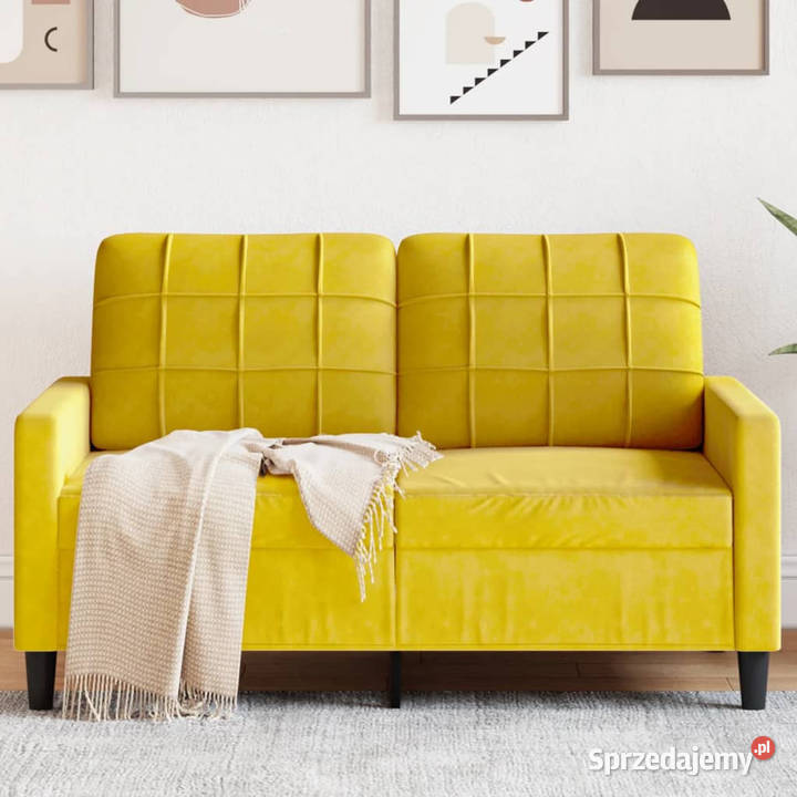 Sofa 2osobowa żółta 120 tapicerowana aksamitem Warszawa sprzedam