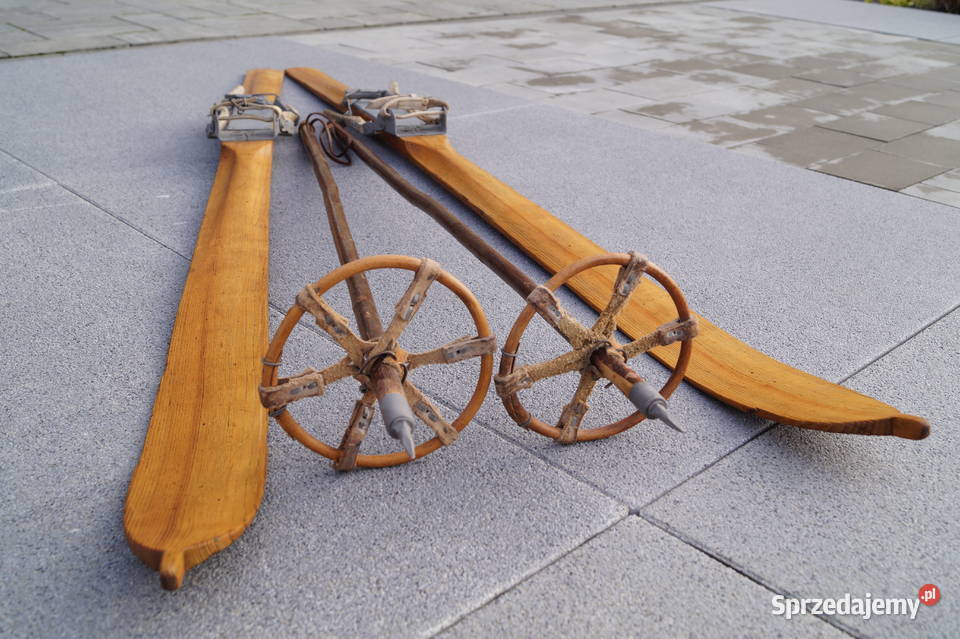 Stare narty jesionowe 177 z kijkami Pruchnik