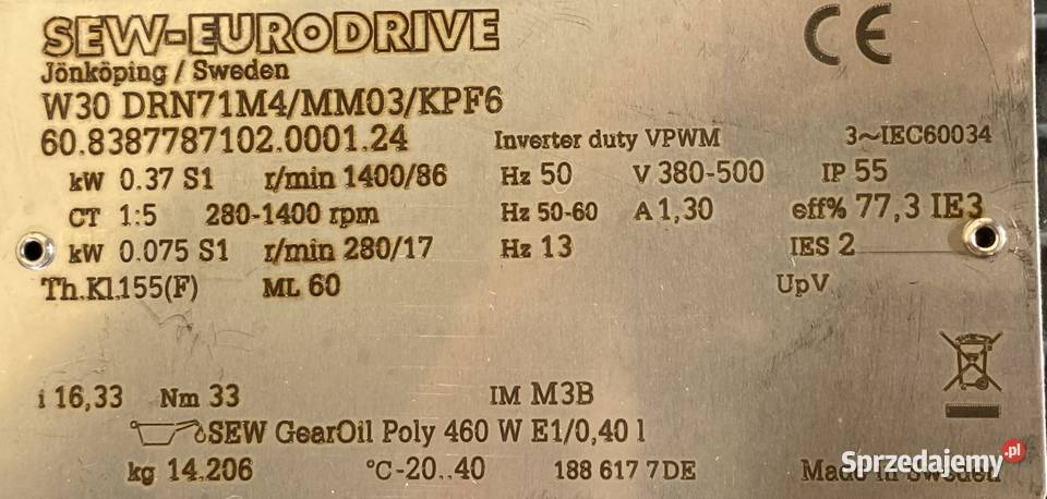 motoreduktor przekładnia 0075037kW 1786obr Dom i Ogród Pigża