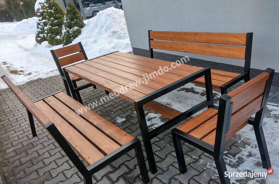 Stół ogrodowy drewniany loft 2 ławki 2 fotele sprzedam