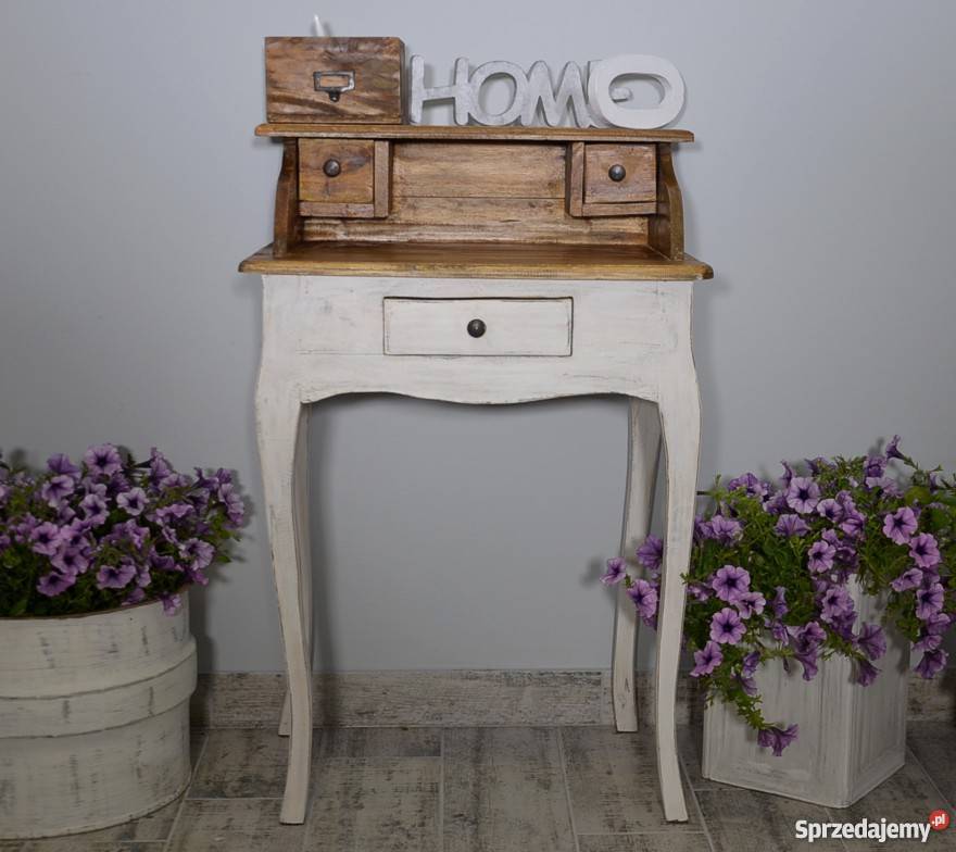 BIURKO DREWNIANE RUSTYKALNE SEKRETARZYK BIAŁY 40cm Stoły, krzesła, biurka mazowieckie Węgrów