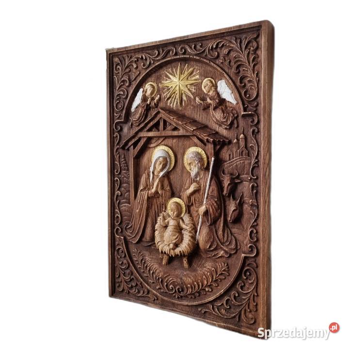 Szopka Bożonarodzeniowa drewno płaskorzeźba Malechowo