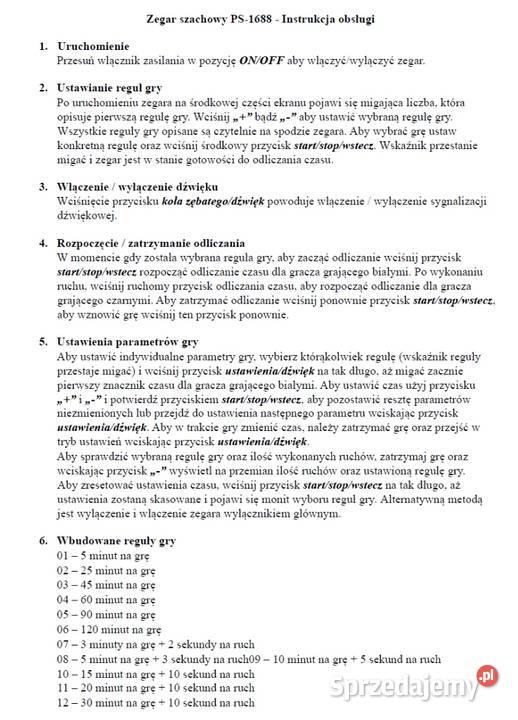 ACH Profesjonalny turniejowy ZEGAR szachowy 1688 pomorskie Kowale