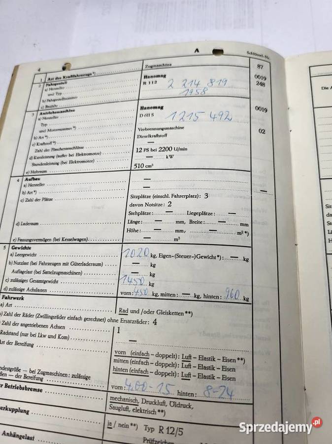 papiery brif hanomag r112 1958r Oświetlenie Rybnik