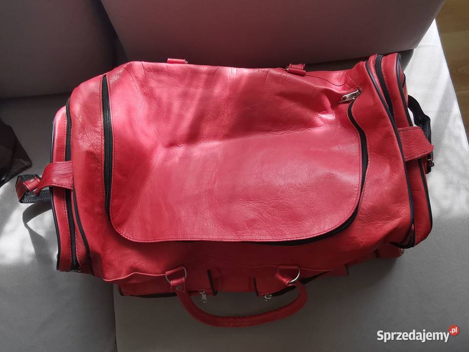DUŻA TORBA PODRÓŻNA CZERWONA SKÓRA NATURALNA Grudziądz