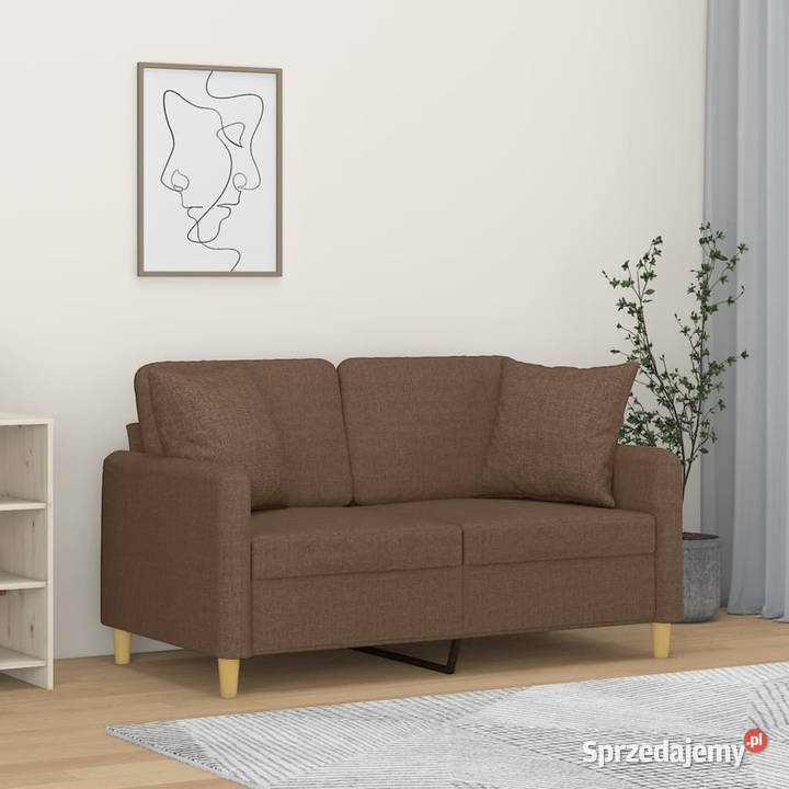 2osobowa sofa z poduszkami brązowa 120 tkanina