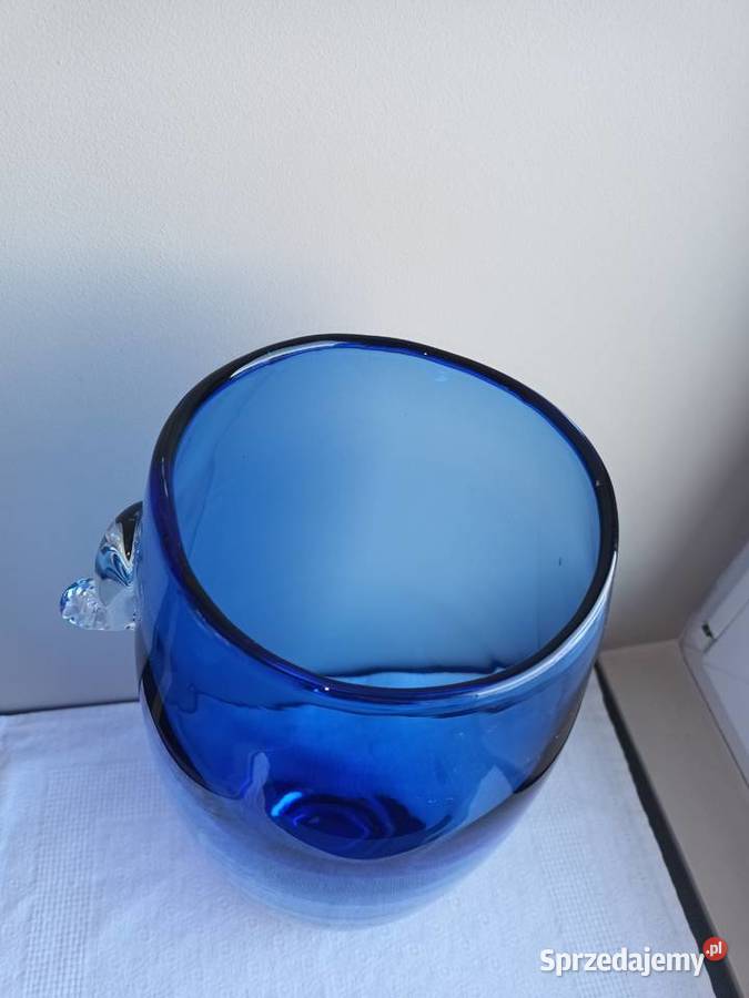 Piękny wazon masywny niebieskie kobalt szkło Gdańsk
