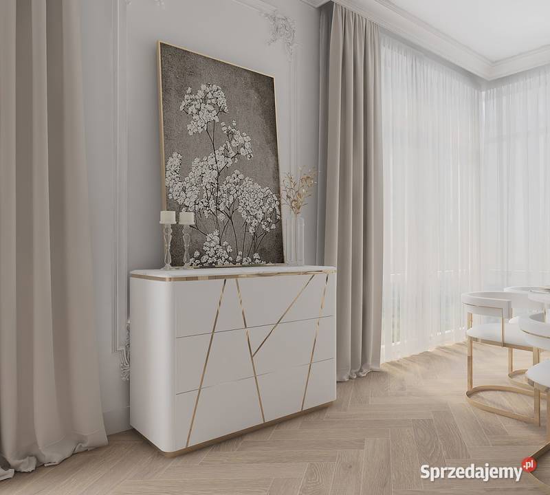 Komoda glamour biało złota nowoczesna do salonu Warszawa