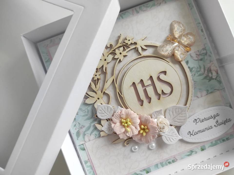 Kartka w pudełku ręcznie robiona na Komunię Łódź sprzedam