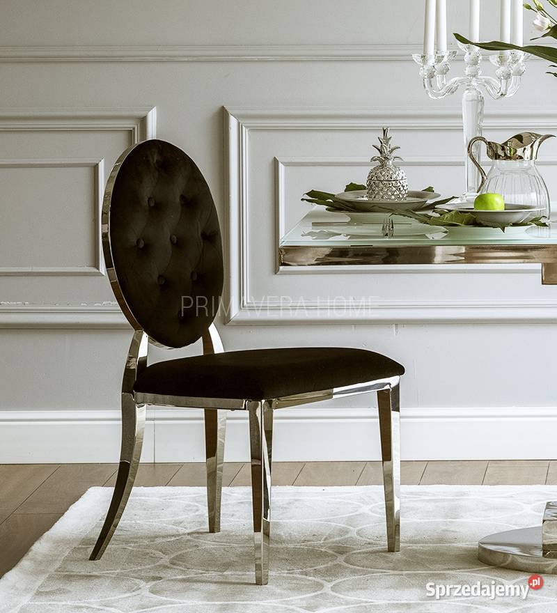 Krzesło glamour tapicerowane pikowane stal do jadalni