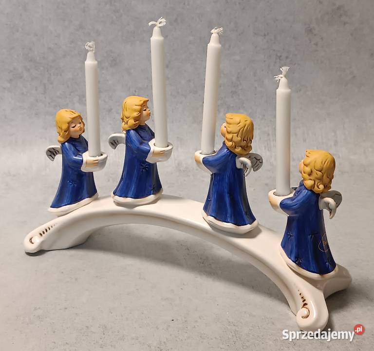 GOEBEL Figuralny Świecznik Cztery Anioły Porcelana i szkło Dobrzany