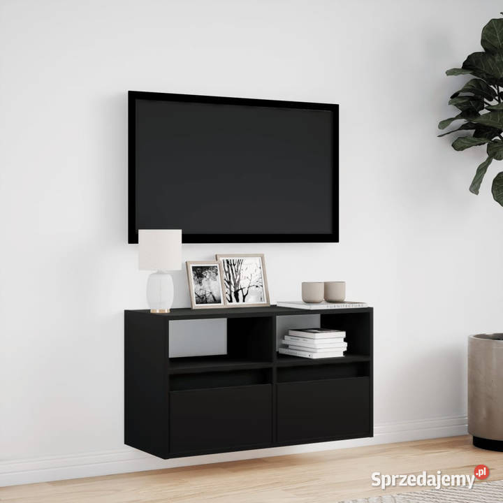 Ścienna szafka TV z LED czarna 80x31x45 WM852328 Warszawa
