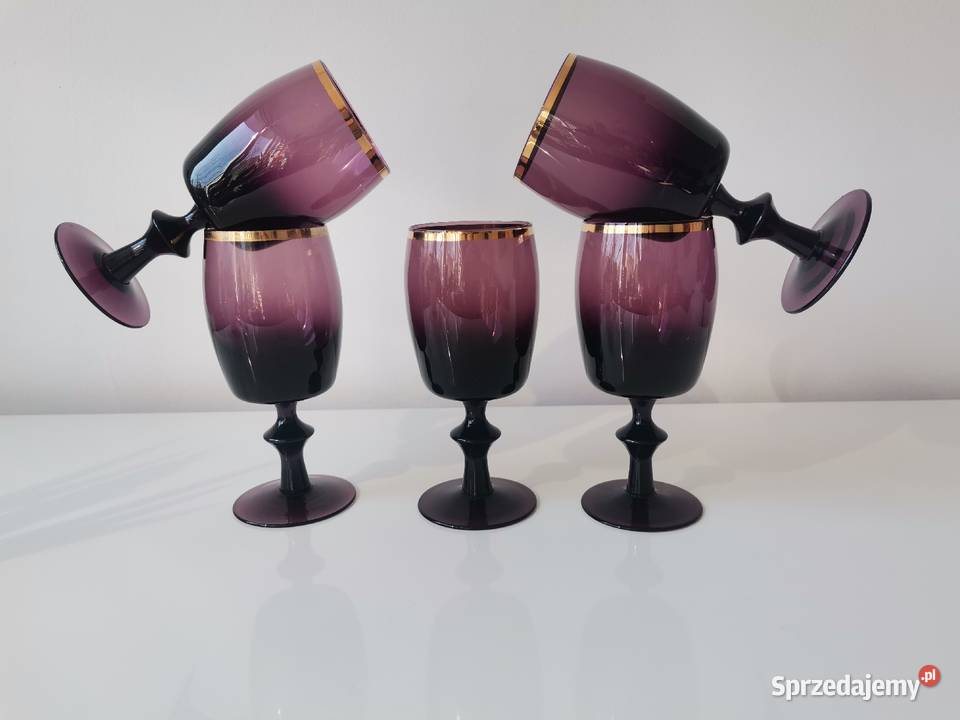 Stare fioletowe kieliszki 5 sztuk Wszewłod Porcelana i szkło Katowice
